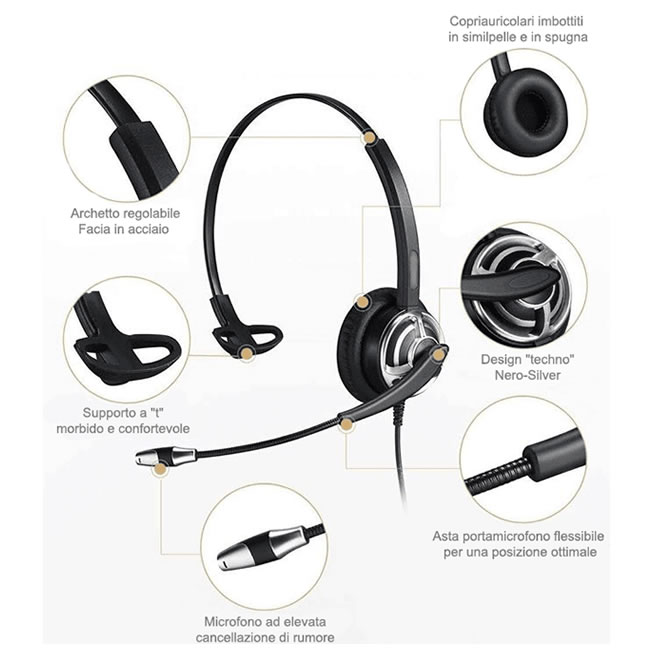 Cuffia USB-A professionale mono per notebook e pc ezlight Cuffia USB-A professionale mono per notebook e pc